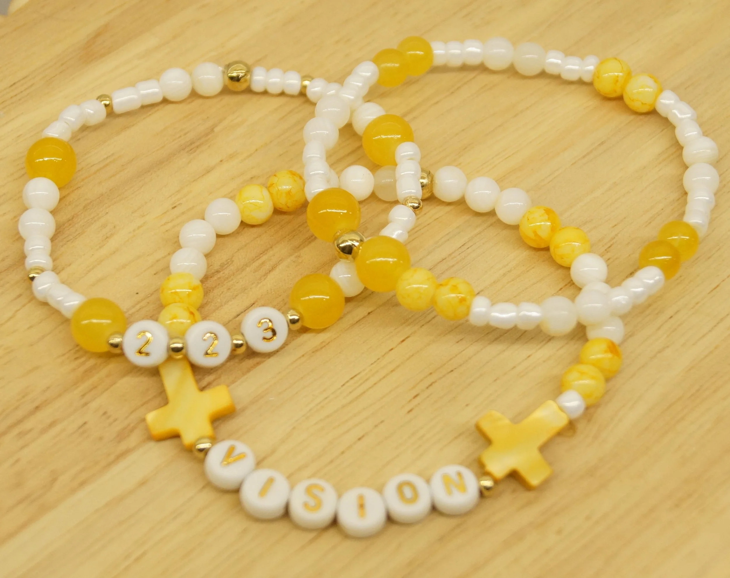 "Vision" Habakkuk 2:23 Yellow & White Bracelet Stack