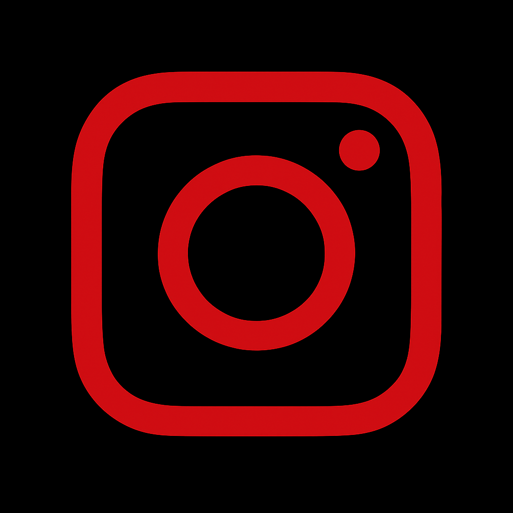 Red and black Instagram logo on black background.