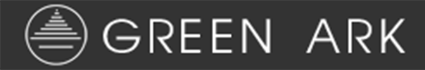 Logo with a circular icon resembling a layered hill or mountain and the text 'GREEN ARK' in white on a black background.