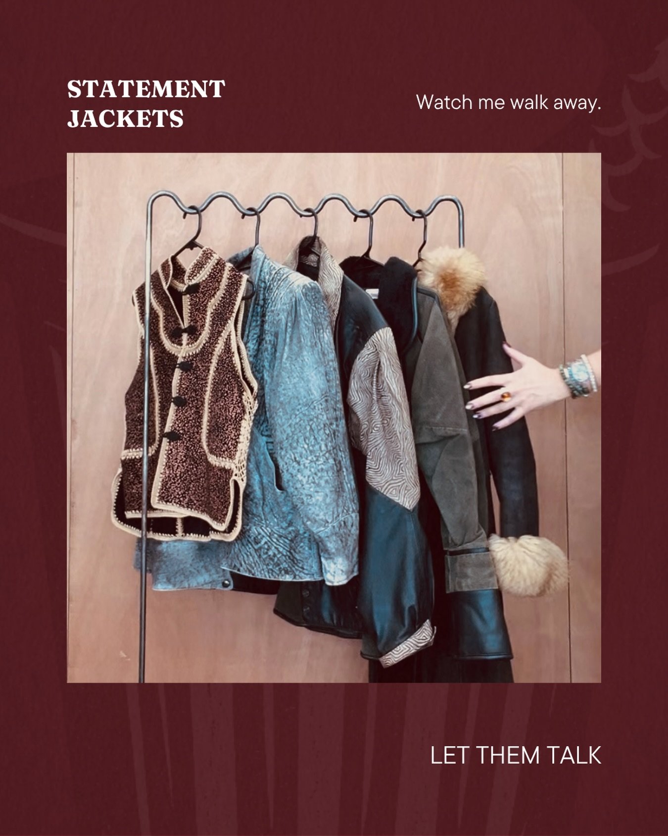 Statement jackets made to break hearts and necks.
Leather, velvet, sequins, denim. And the rest.
Choose your armour, wear it well.

One offs.
Sourced for fit, quality fabrics and enduring relevance. 
Make it yours.

#vintagejacket #statementpiece #nz