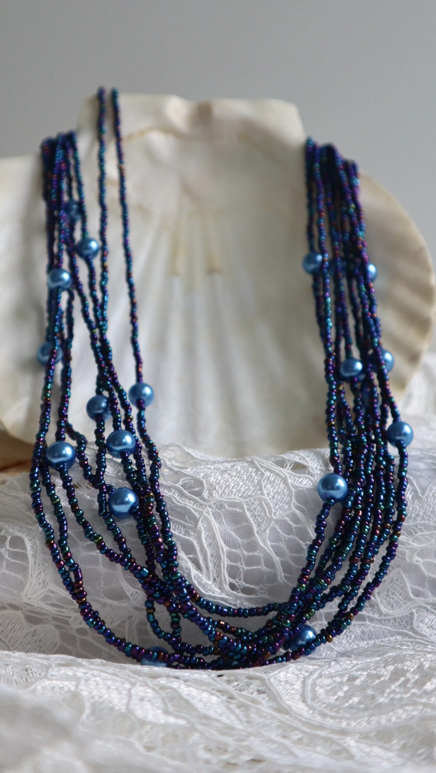 Blue glass bead necklace