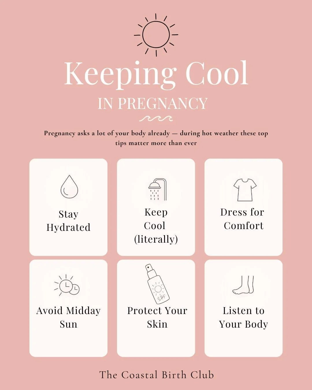 ☀️ Pregnancy in the heat can feel a lot.

Your body is already working incredibly hard when you're pregnant, so during periods of hot weather, slowing down and caring for yourself a little more gently really matters 🤍

A few gentle reminders for war