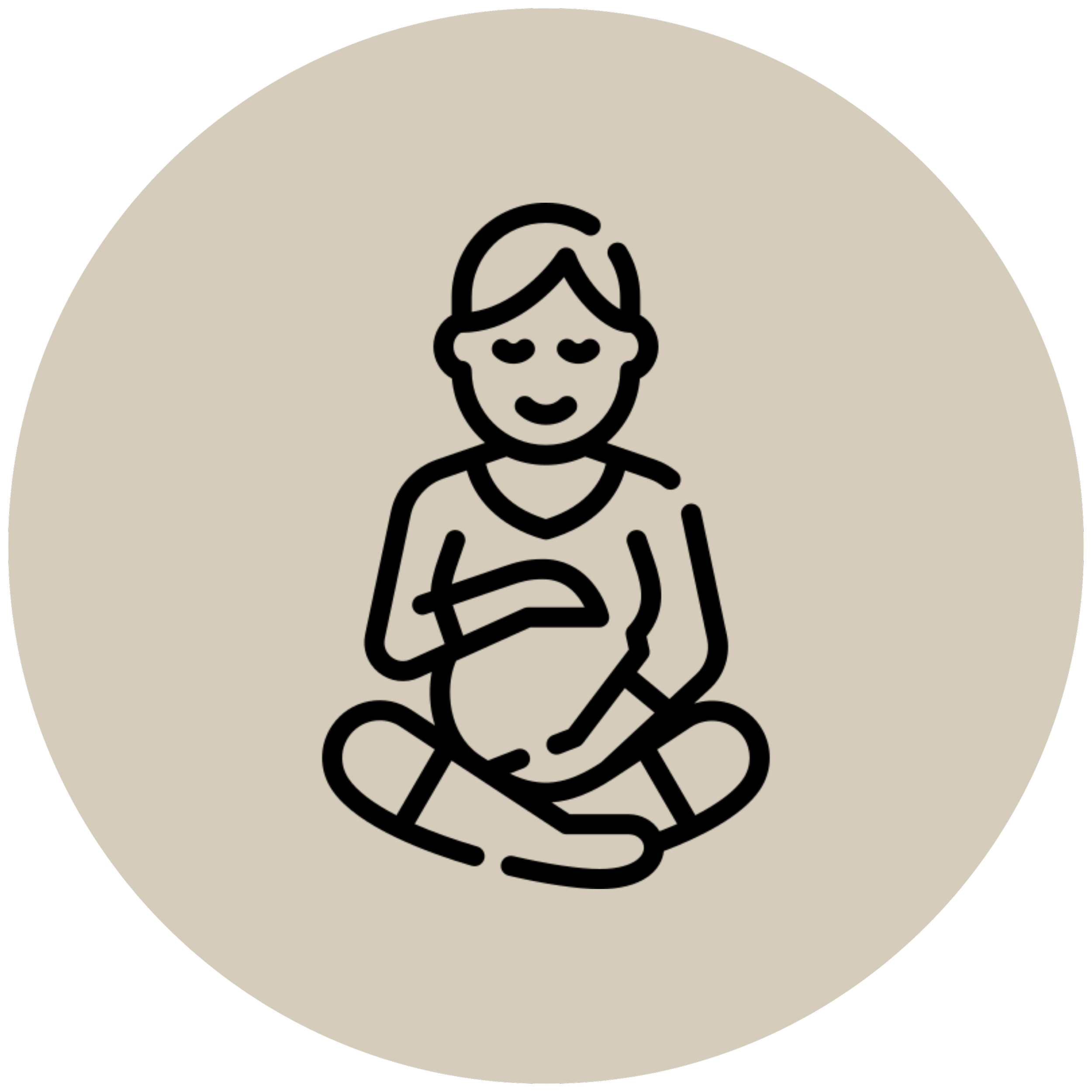 neutral coloured circle with pregnant women in centre holding her bump in a relaxed and calming space