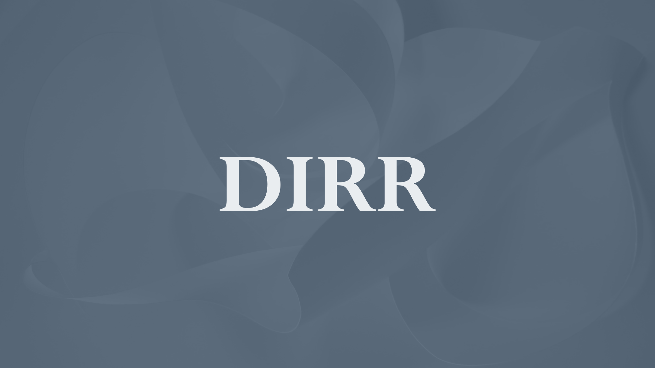 A blue-gray background with the word 'DIRR' in large white letters in the center.