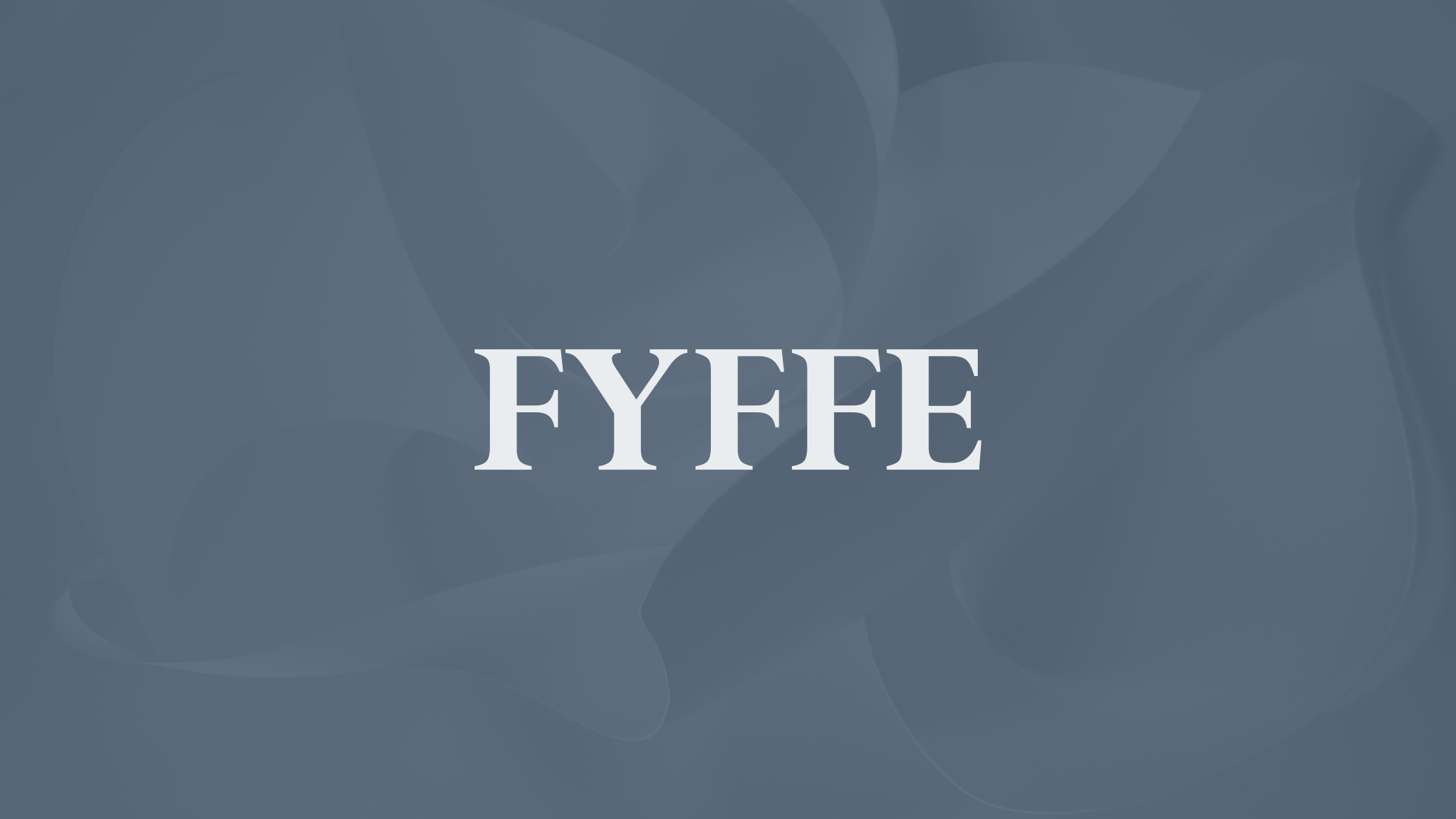 The image features a blue background with a subtle abstract pattern. In the center, there is large, light-colored text that reads "FYFFE."