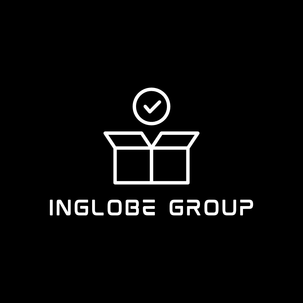 Logo with a check mark inside a circle above an open box, and the text 'INGLOBE GROUP' underneath, all in white on a black background.