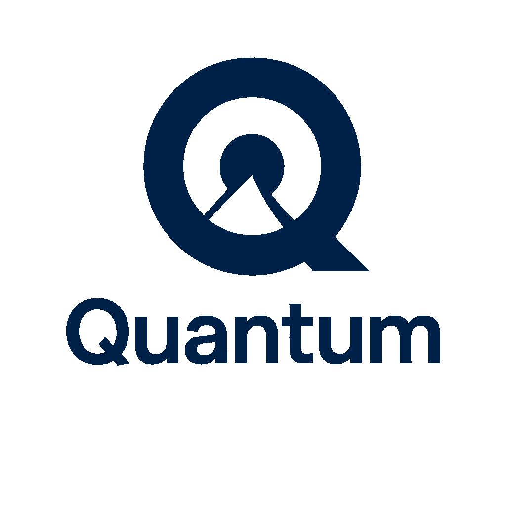 Quantum logo with a stylized Q and mountain peak graphic inside the circle