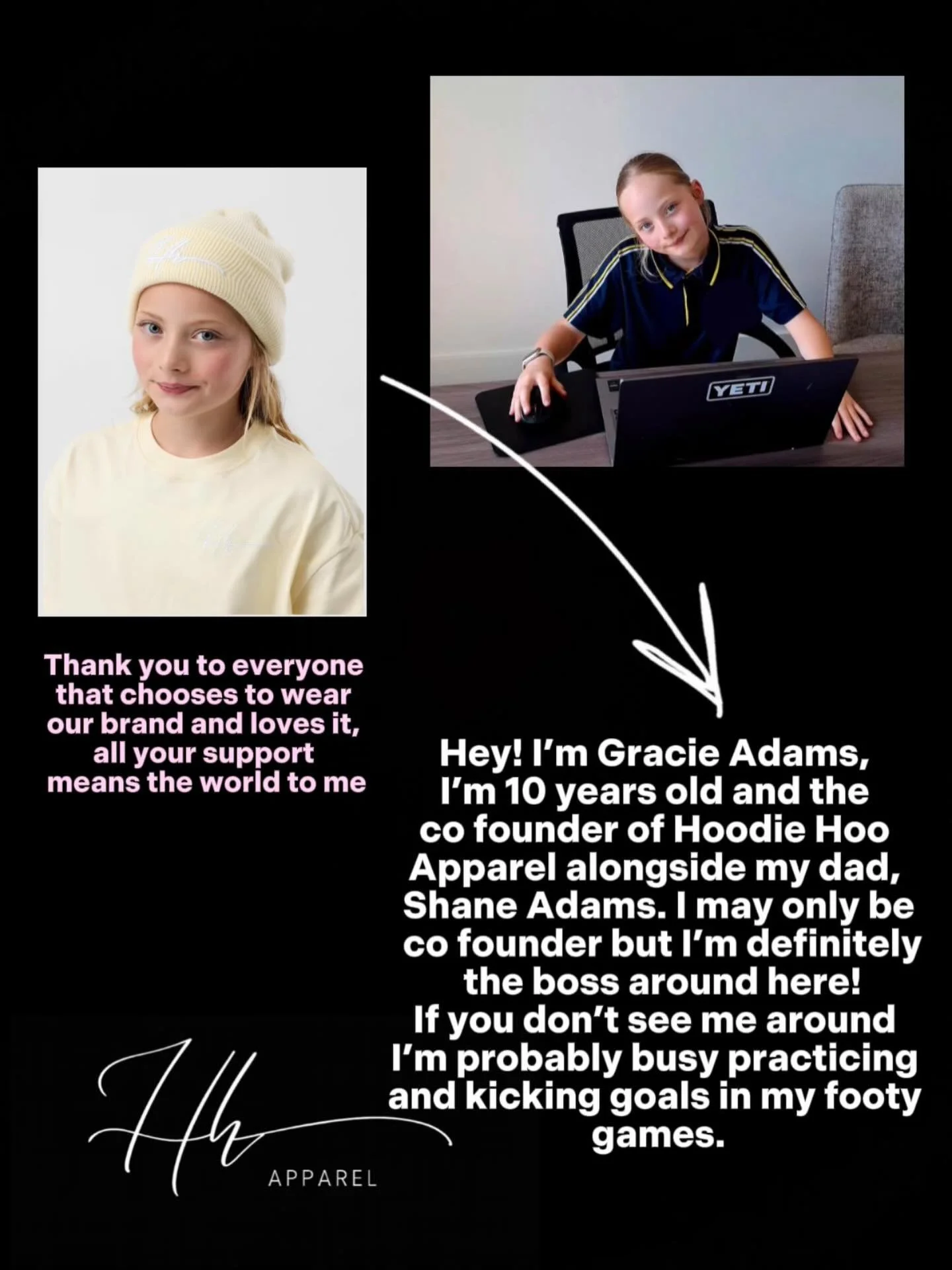 Introducing our co founder, Gracie 🎀

She may be the youngest around but don&rsquo;t underestimate her.

Over the next few days, we&rsquo;ll be introducing the faces behind the brand, the people, passion and hard work that have helped make Hoodie Ho