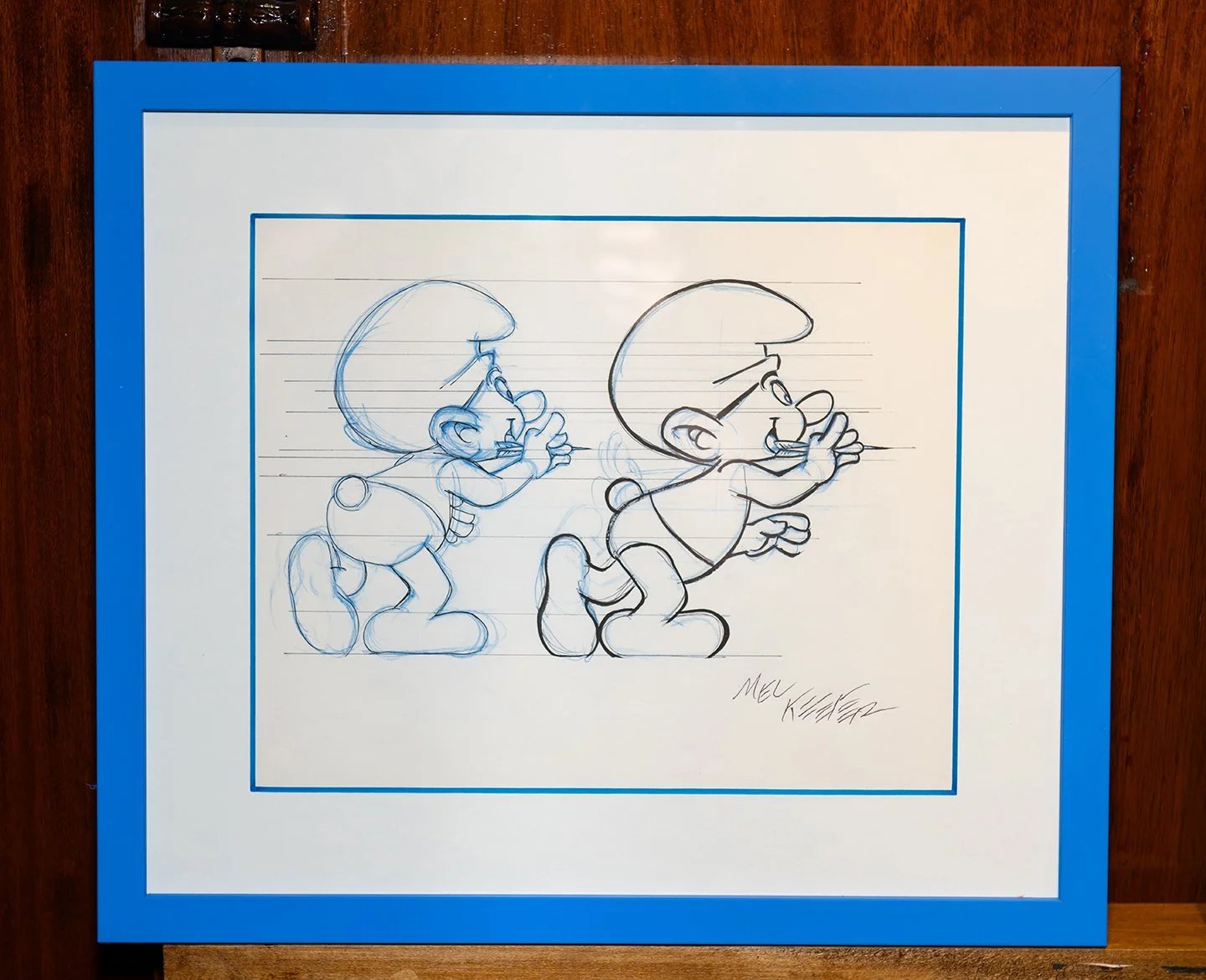 MEL KEEFER ‘Bullseye Smurf’ 
Framed Drawing
