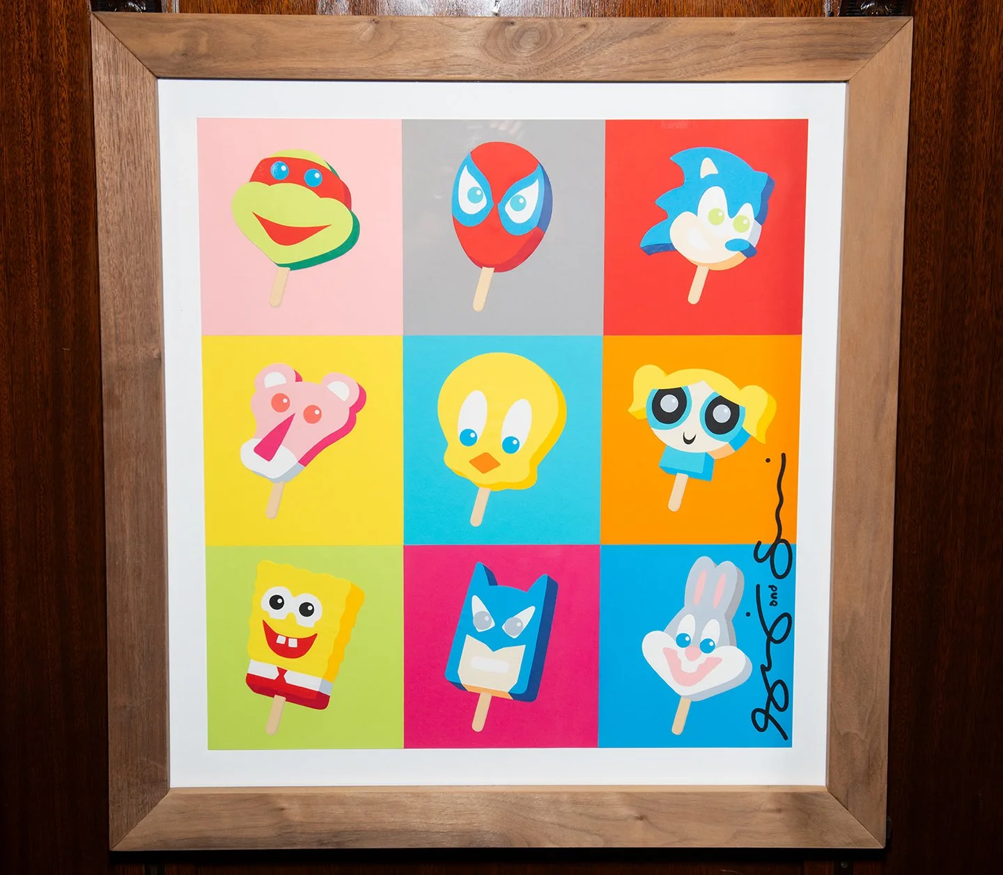 SHELBY and SANDY ‘Popsicles’ 
35.125” x 33.5” 150gsm pulp-dyed paper. Walnut frame