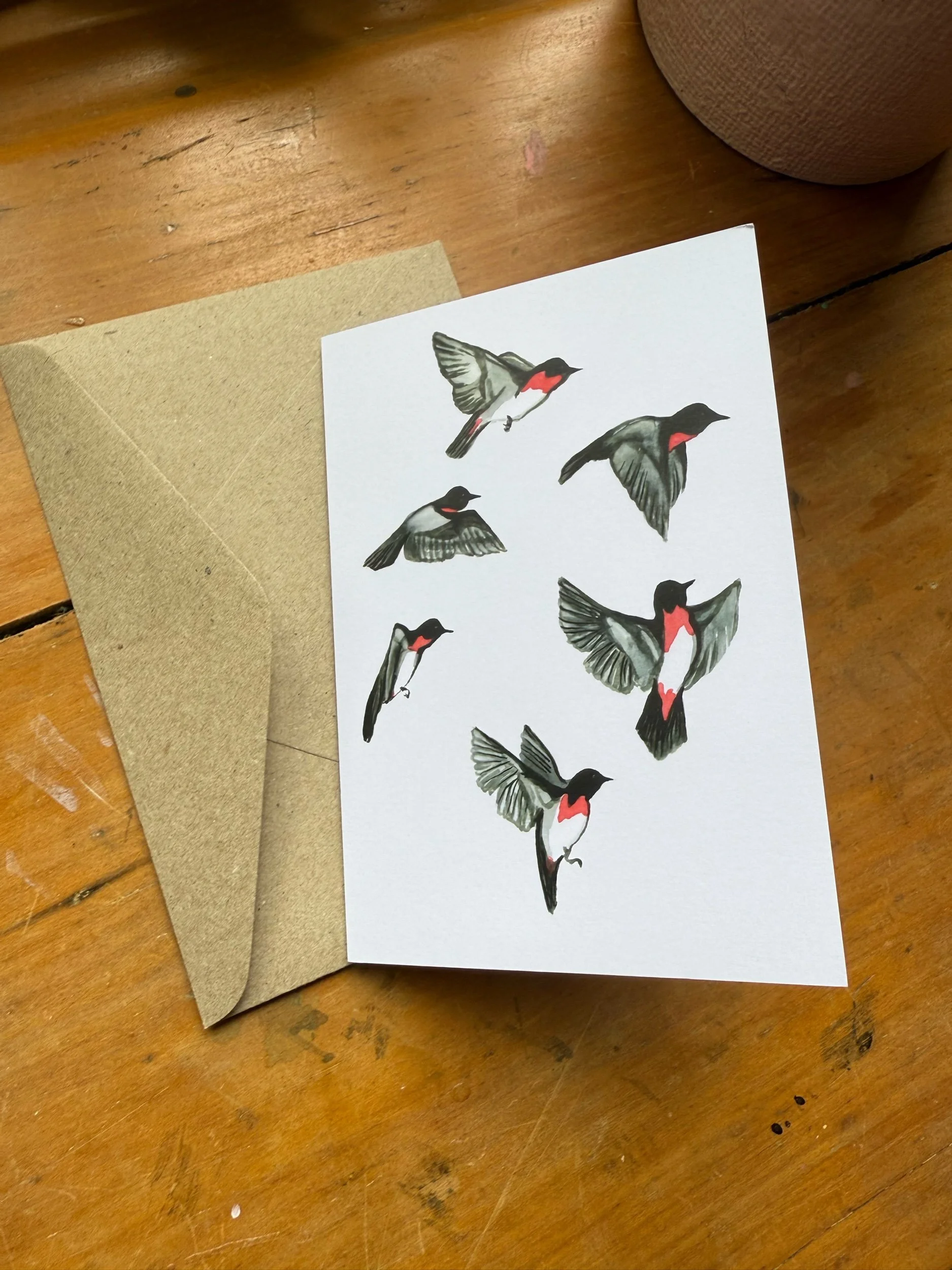 Mistletoe bird in flight greeting card