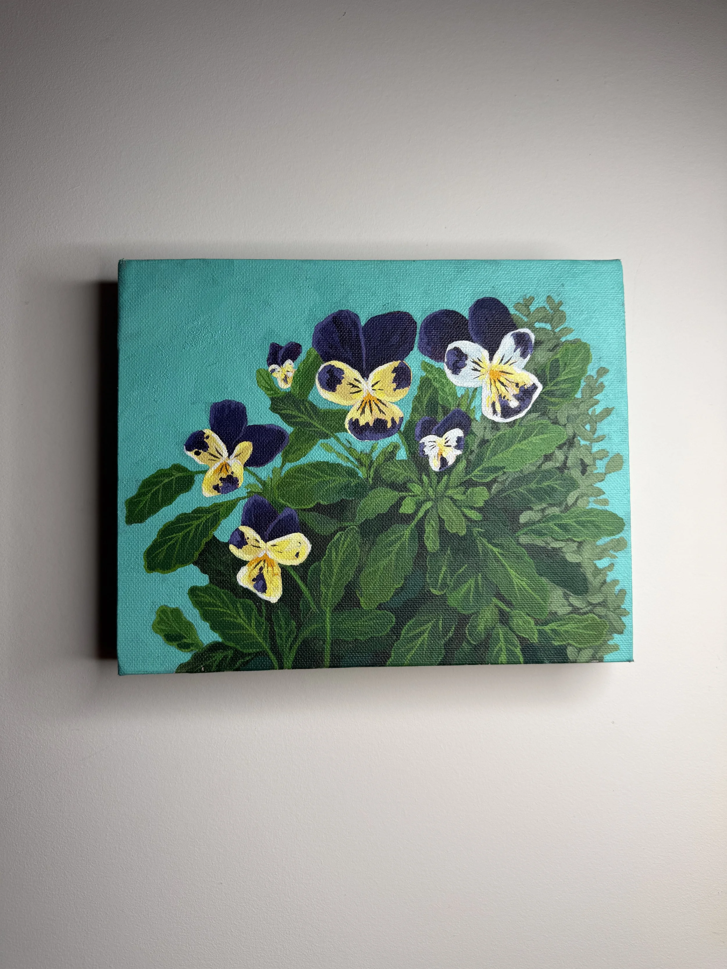 Pansys in the garden - acrylic on canvas 25 x 20 x 3 cm