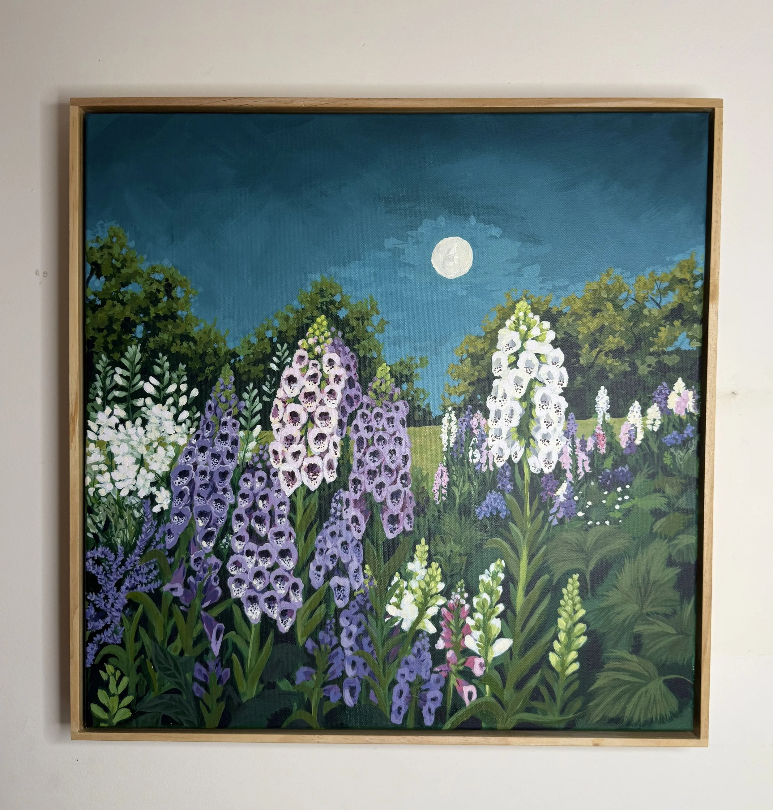 Foxgloves at moon rise - 51 x 51 cm - Original