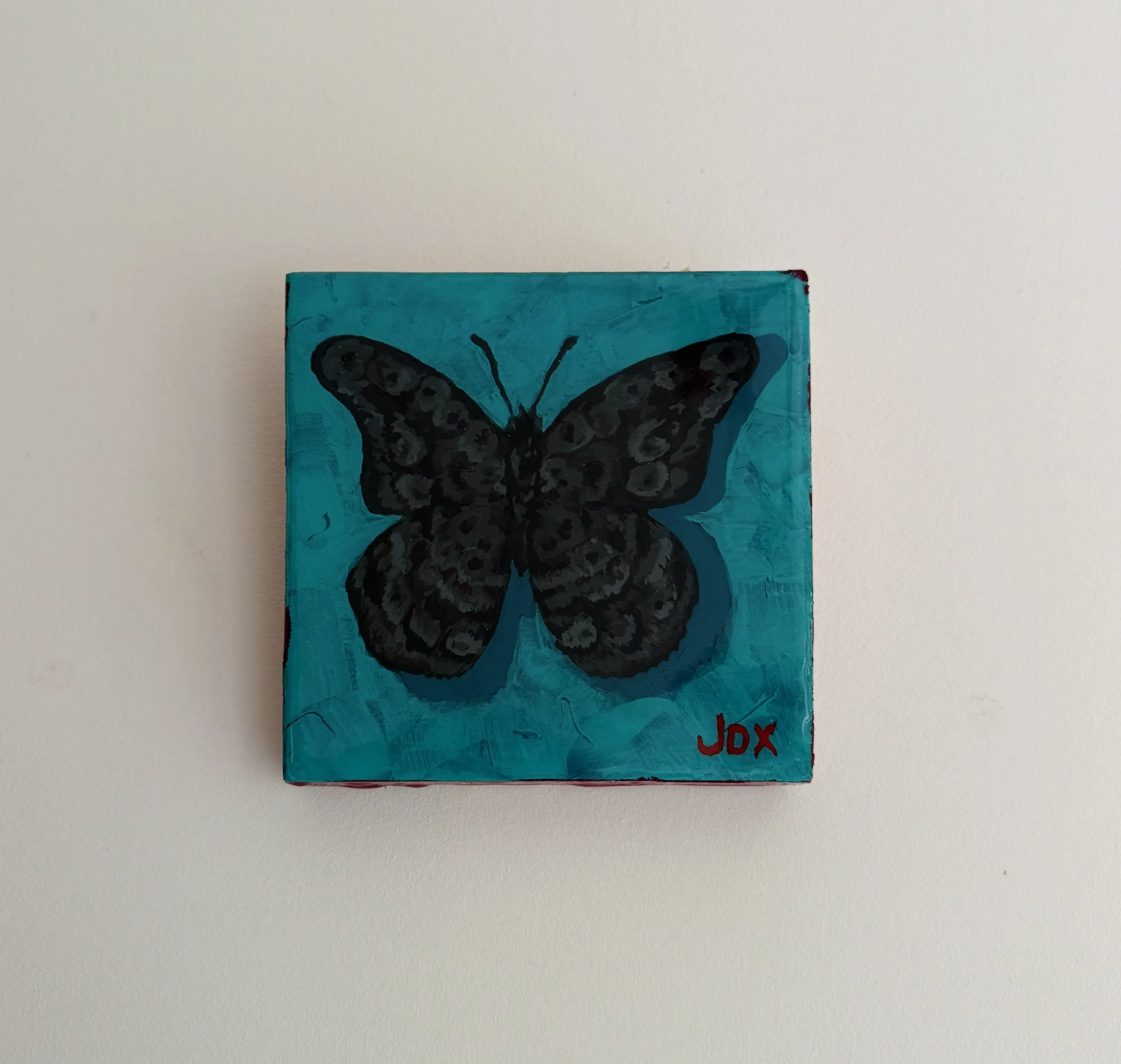 Butterfly specimen earthy tones - 15 x 15 cm - acrylic painting on wooden boar