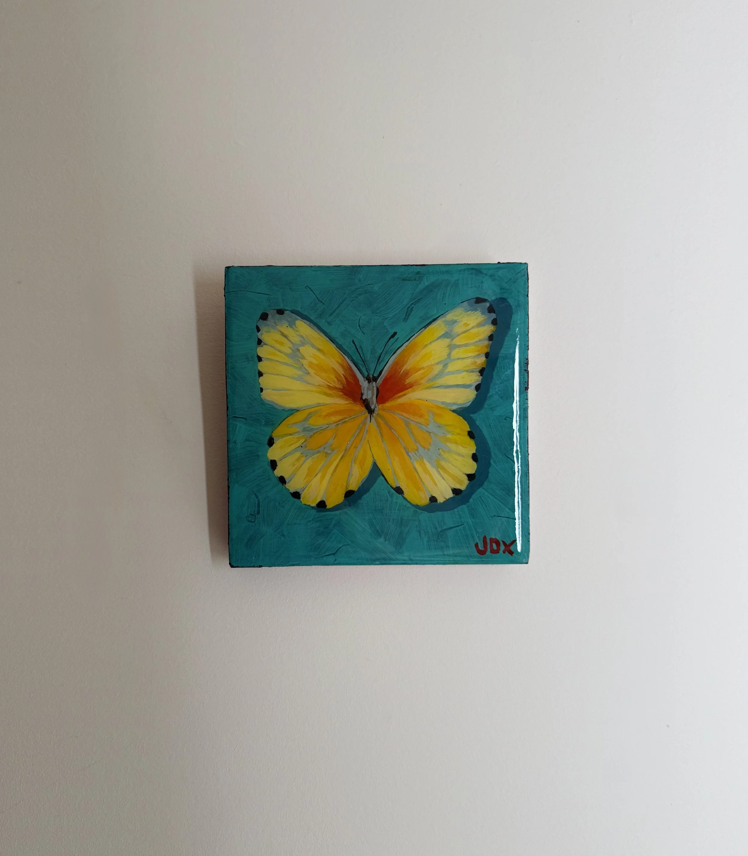 Sunrise Butterfly - 14 x 14 cm - acrylic painting on wooden board