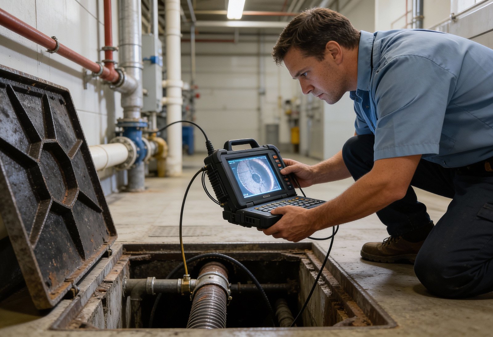 Juddco CCTV diagnostic displaying the location of clogged pipe.