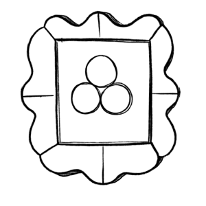 A black illustration doodle of a minimalist artwork in an ornate frame.