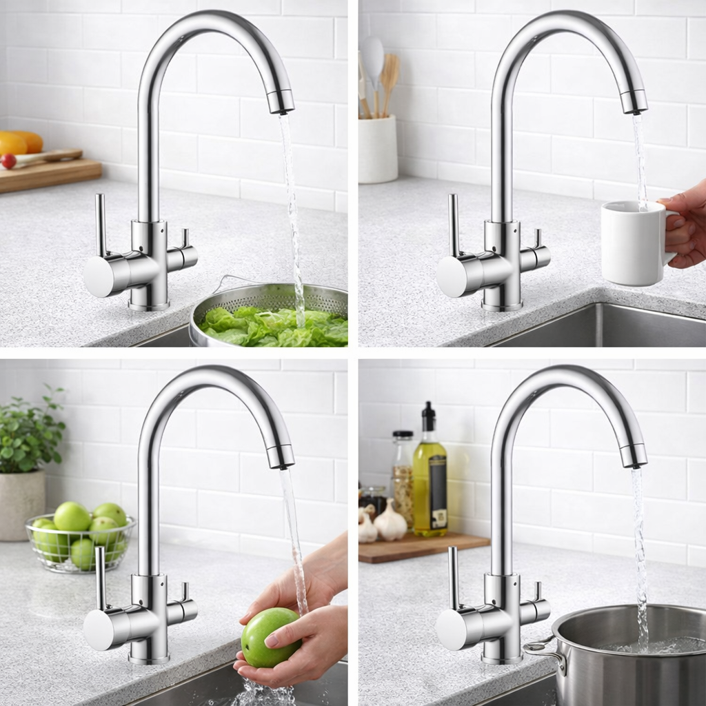Sleek kitchen faucet in action.png