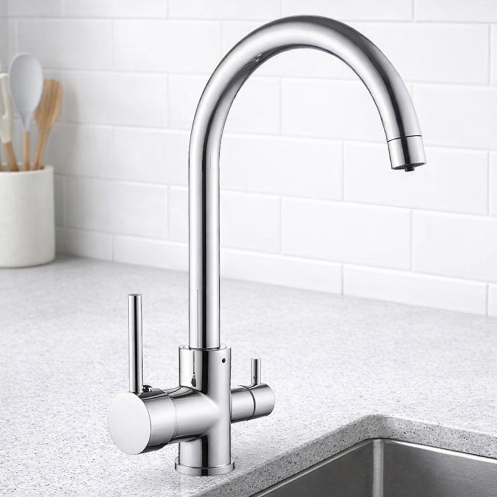 Modern chrome kitchen faucet and sink.png