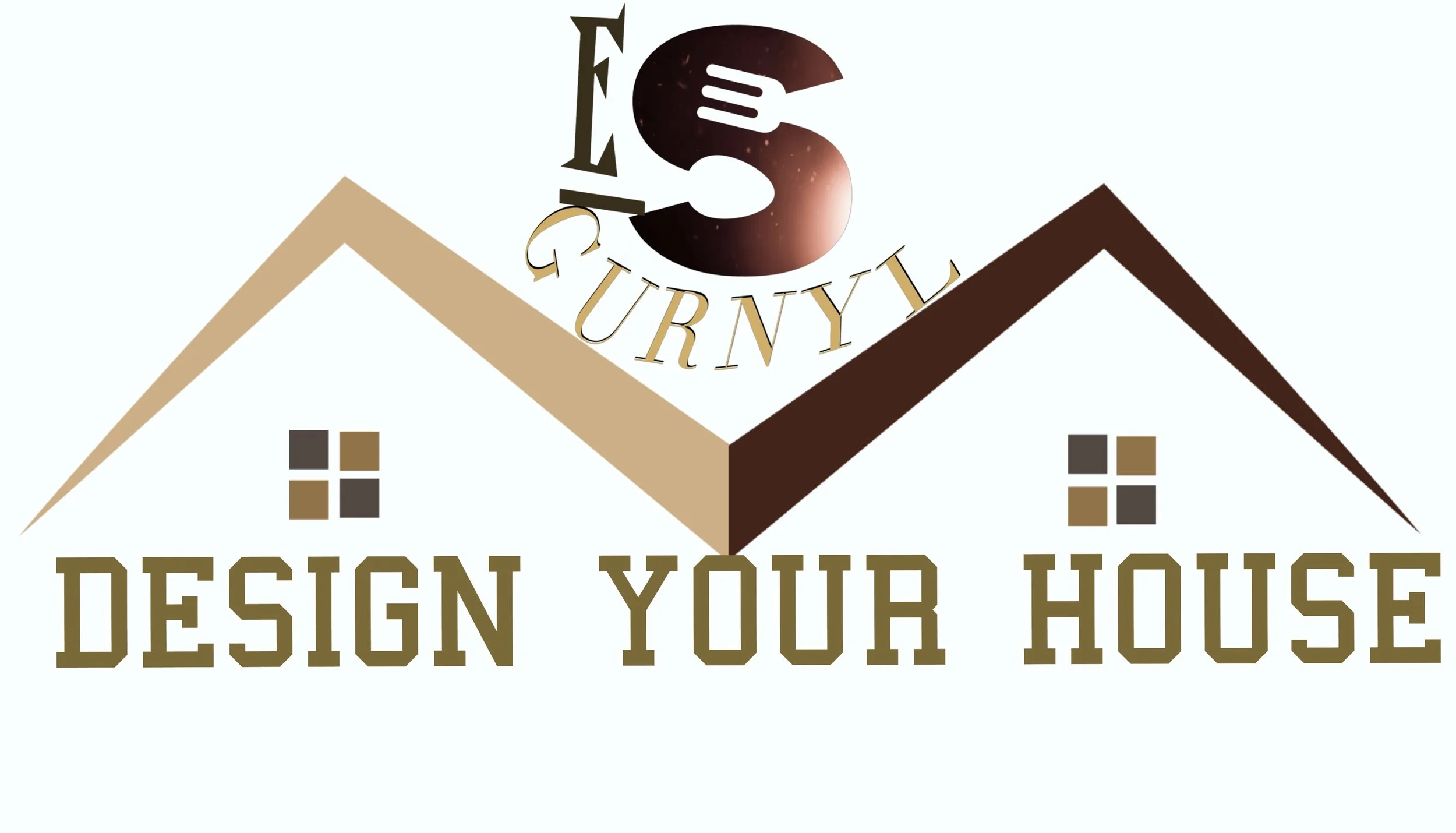 Logo for 'Design Your House' with stylized house roof and window icons, and the words 'ES Furniture' at the top.