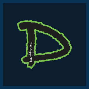 Green outlined letter D with the word 'DuffsFreds' inside on a dark background.