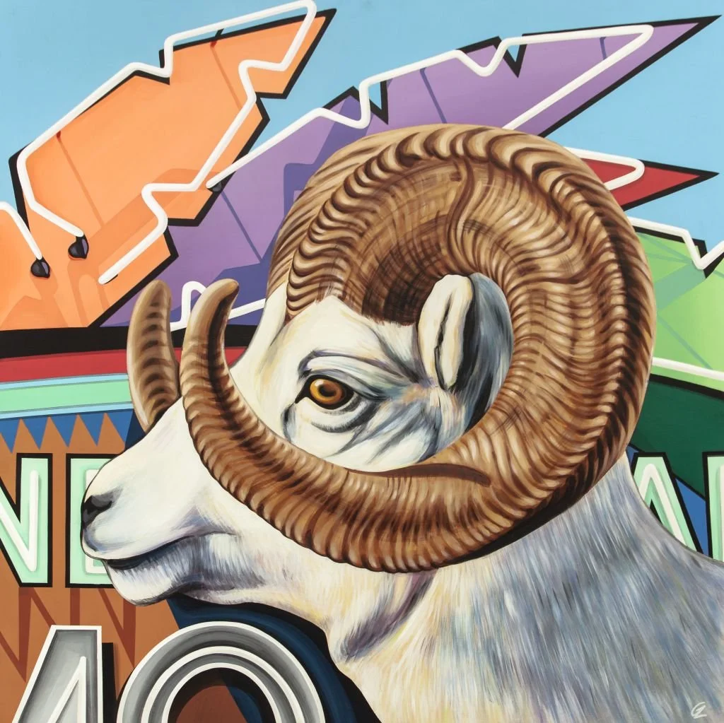 Dodge. Acrylic on wood panel, 30 x 30 inches, 2017. Sold.