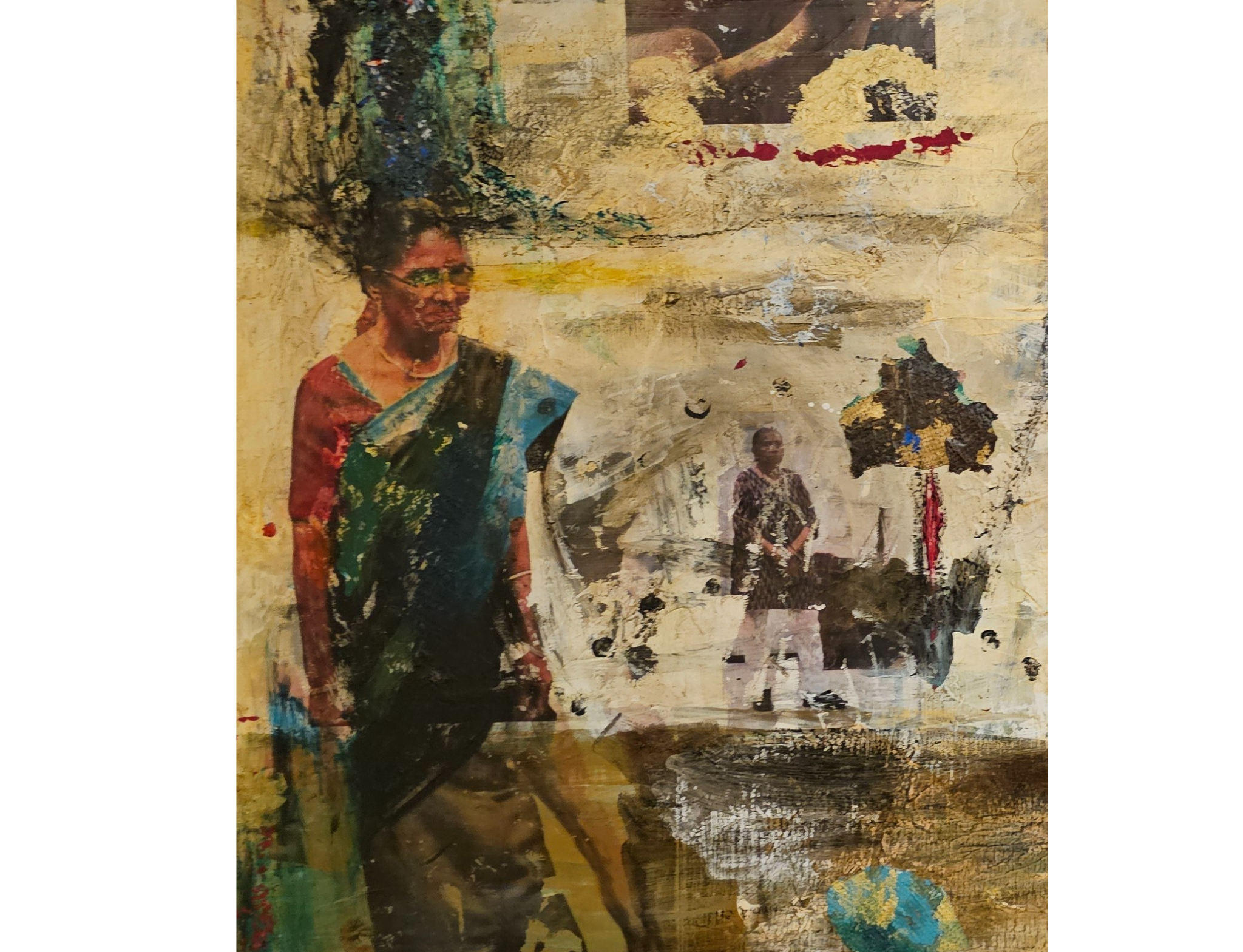 "Rolling suitcase", acrylic, india ink and resin on wood, 14" x 24"