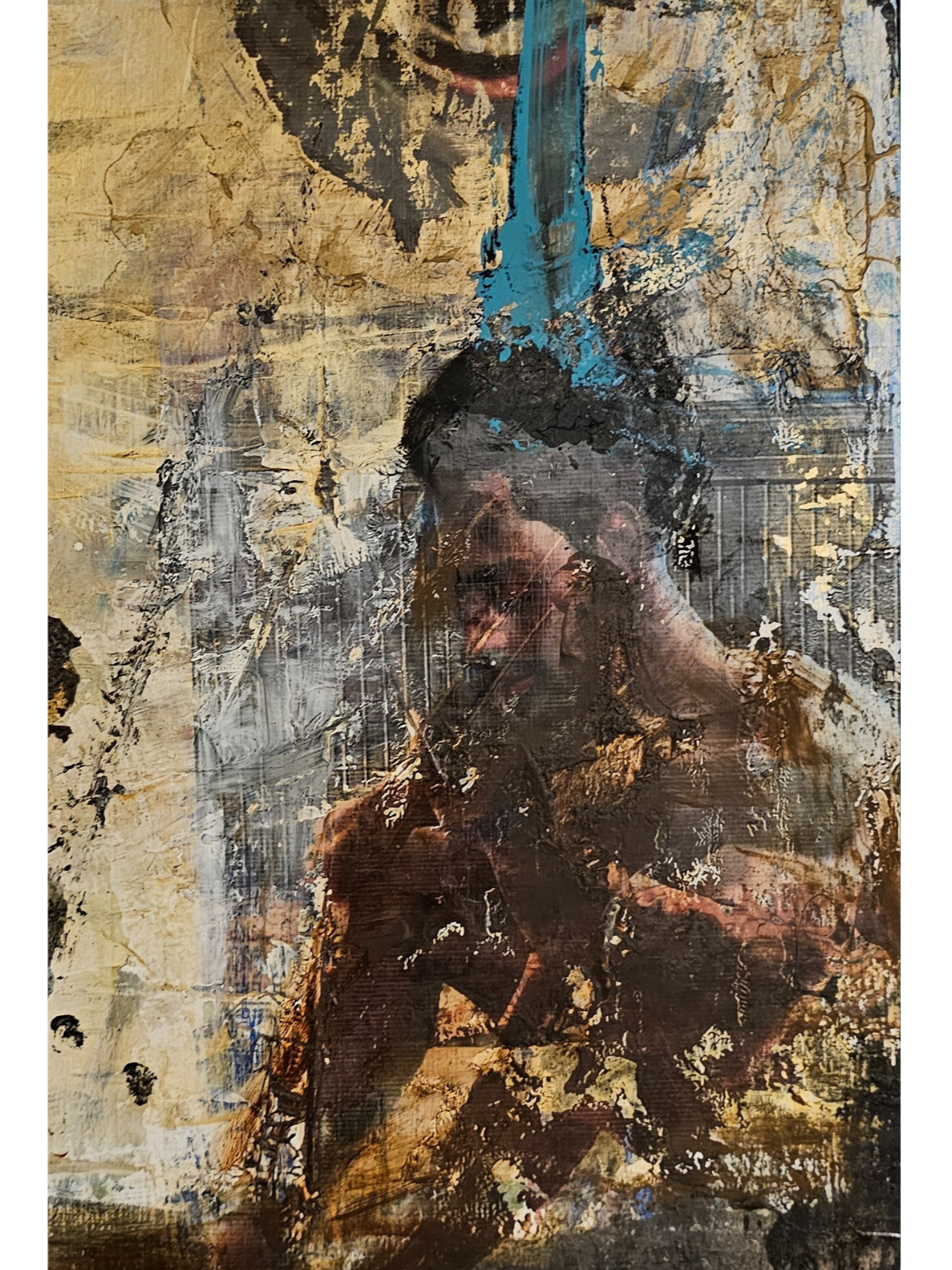 'Stones in a small town" acrylic, pastel, india ink, resin on wood, 24" x 24"