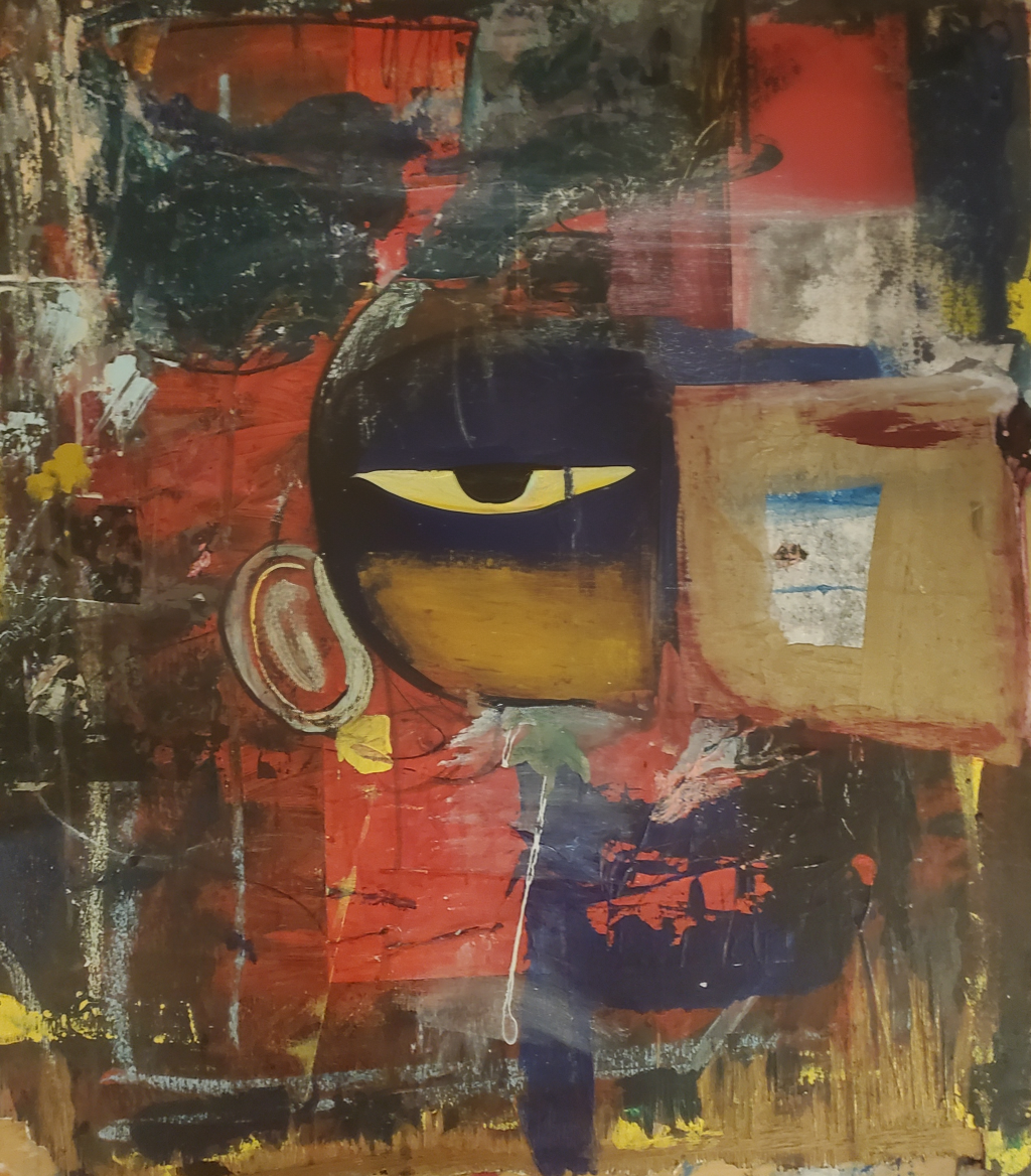 'Eye" acrylic, pulp, pastel resin on wood 24" x 28"