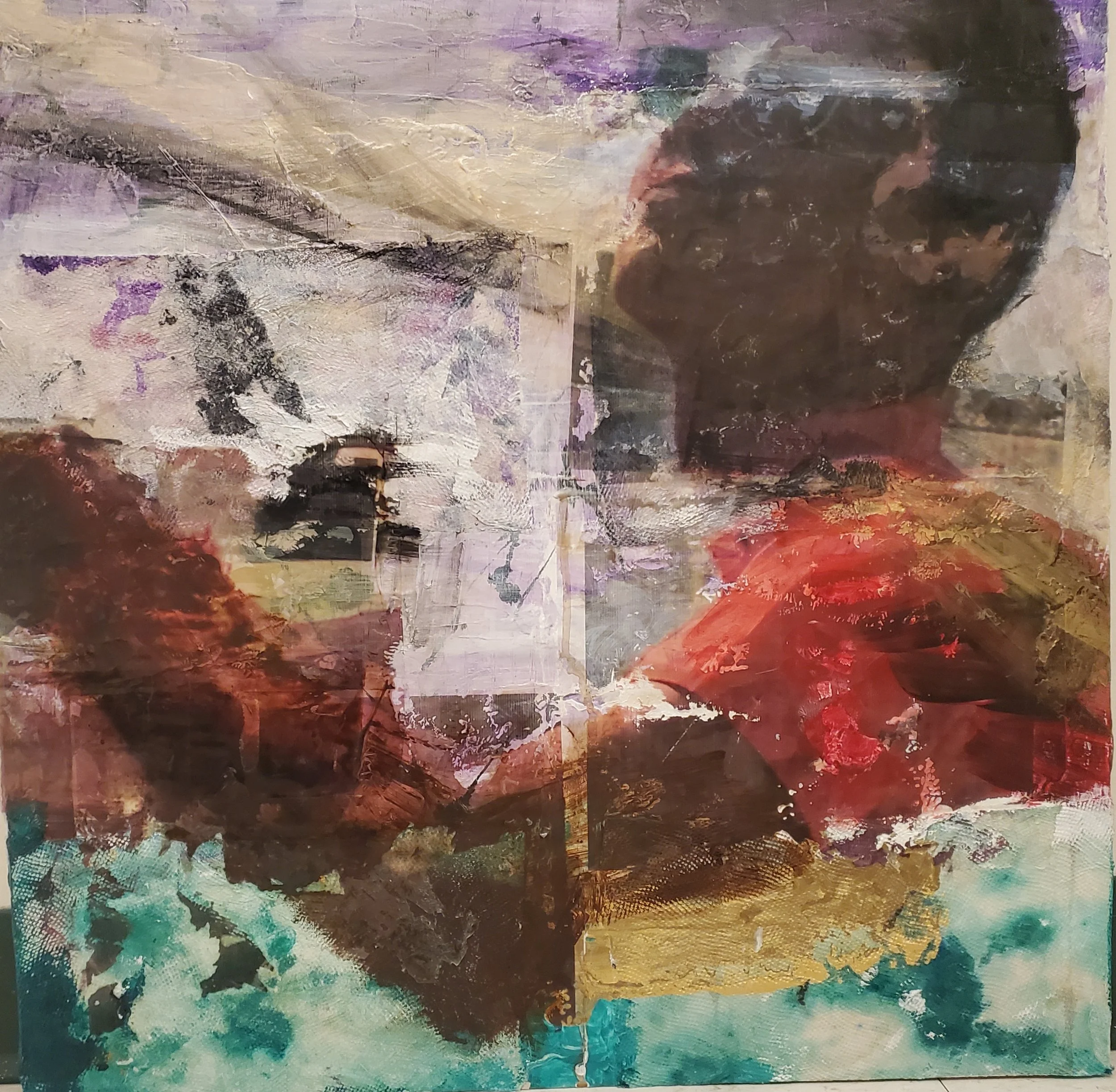 'Forming Clouds" acrylic, pulp, pastel resin on wood 24" x 24"