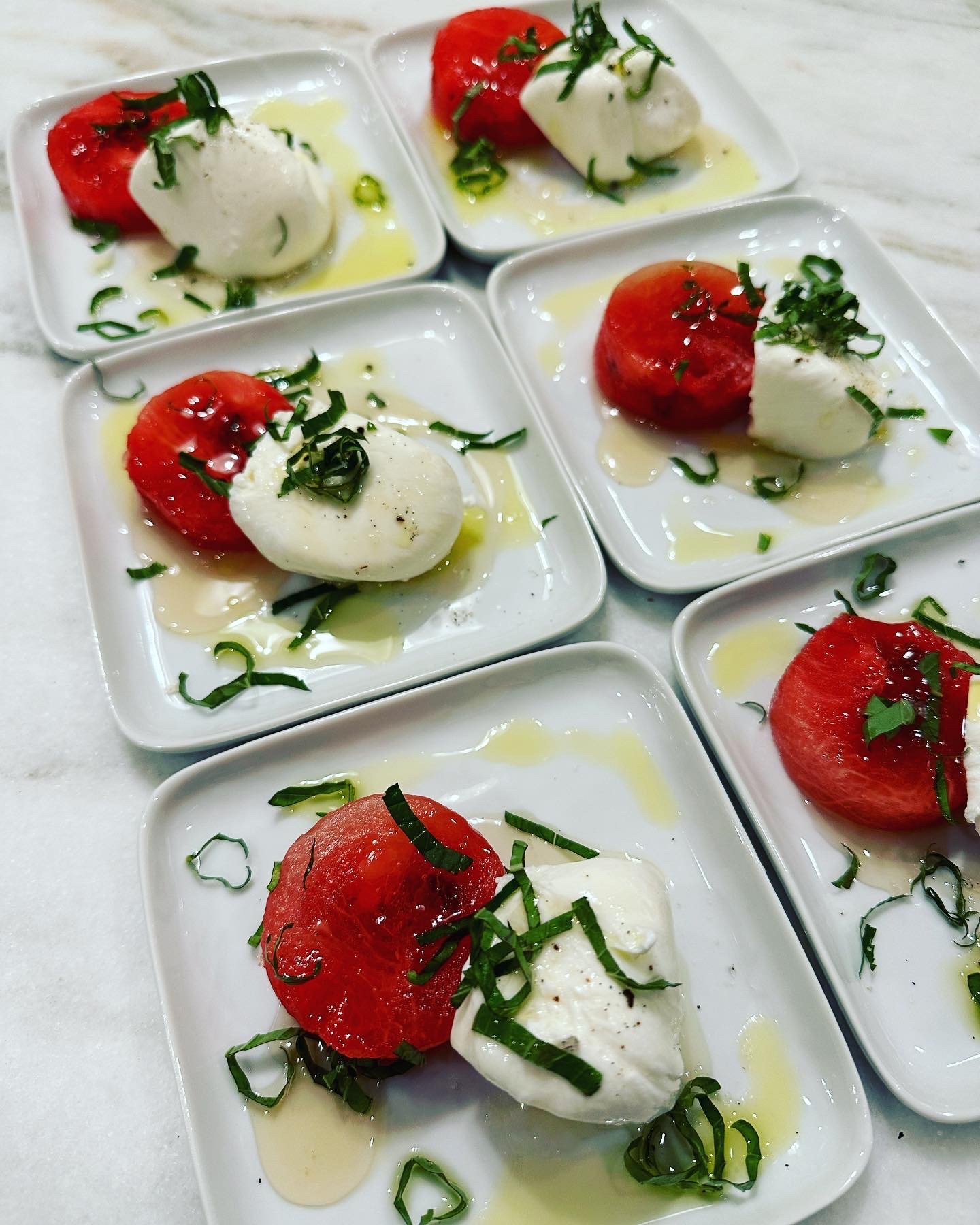 Compressed watermelon caprese salad