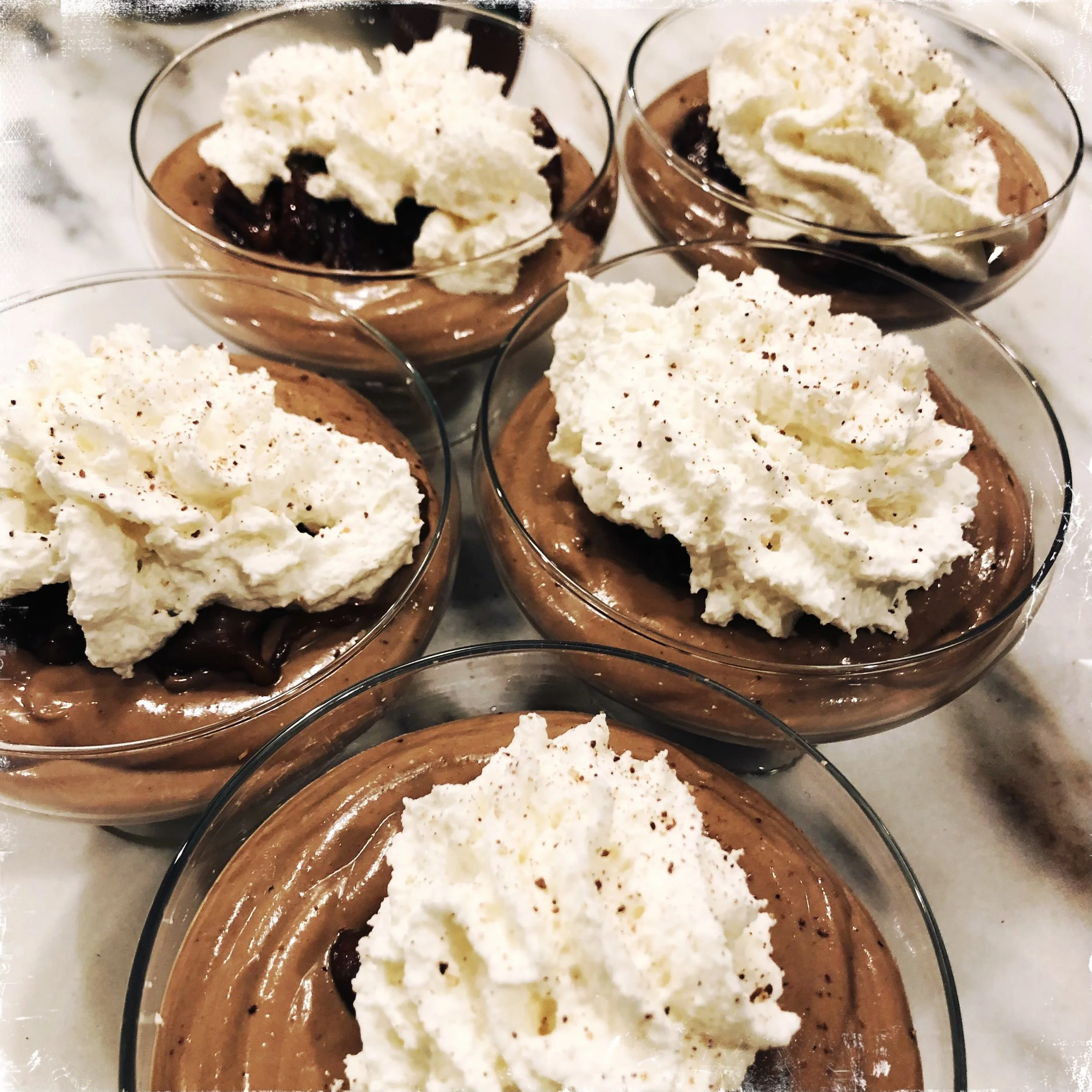 Bourbon chocolate custard with pecan