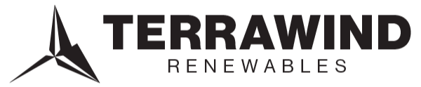 Logo of Terrawind Renewables featuring a stylized wind turbine blade icon.