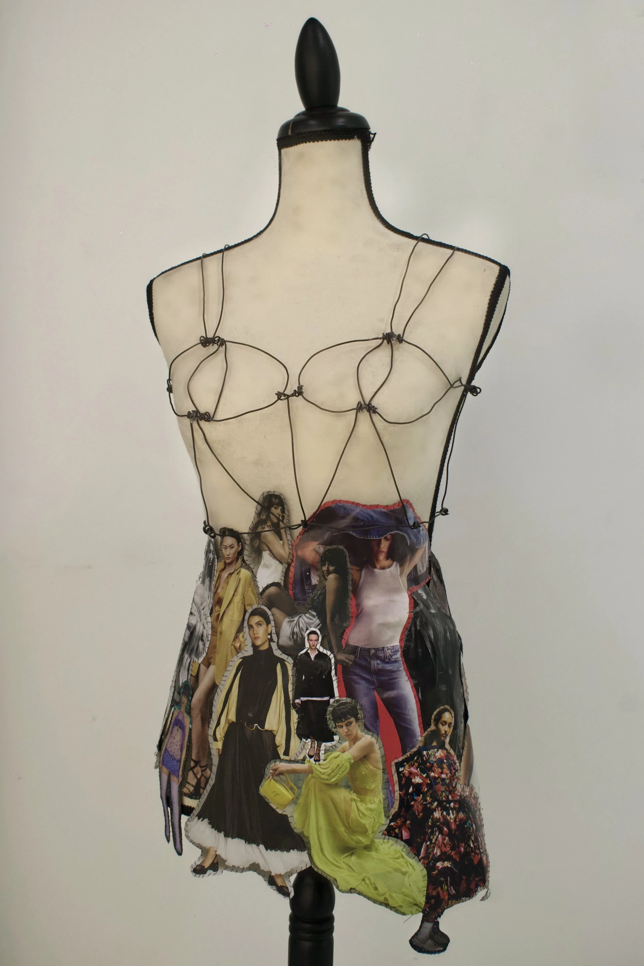 "Stitched and Caged," Mixed Media Photo-Sculpture, 2024