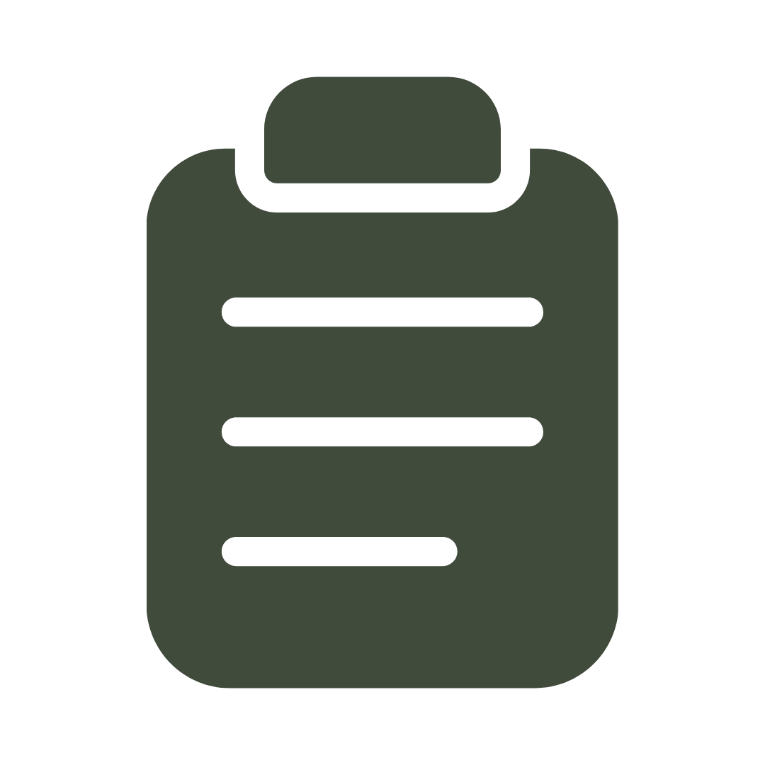 Simple digital illustration of a backpack in dark green with three horizontal lines on the front.