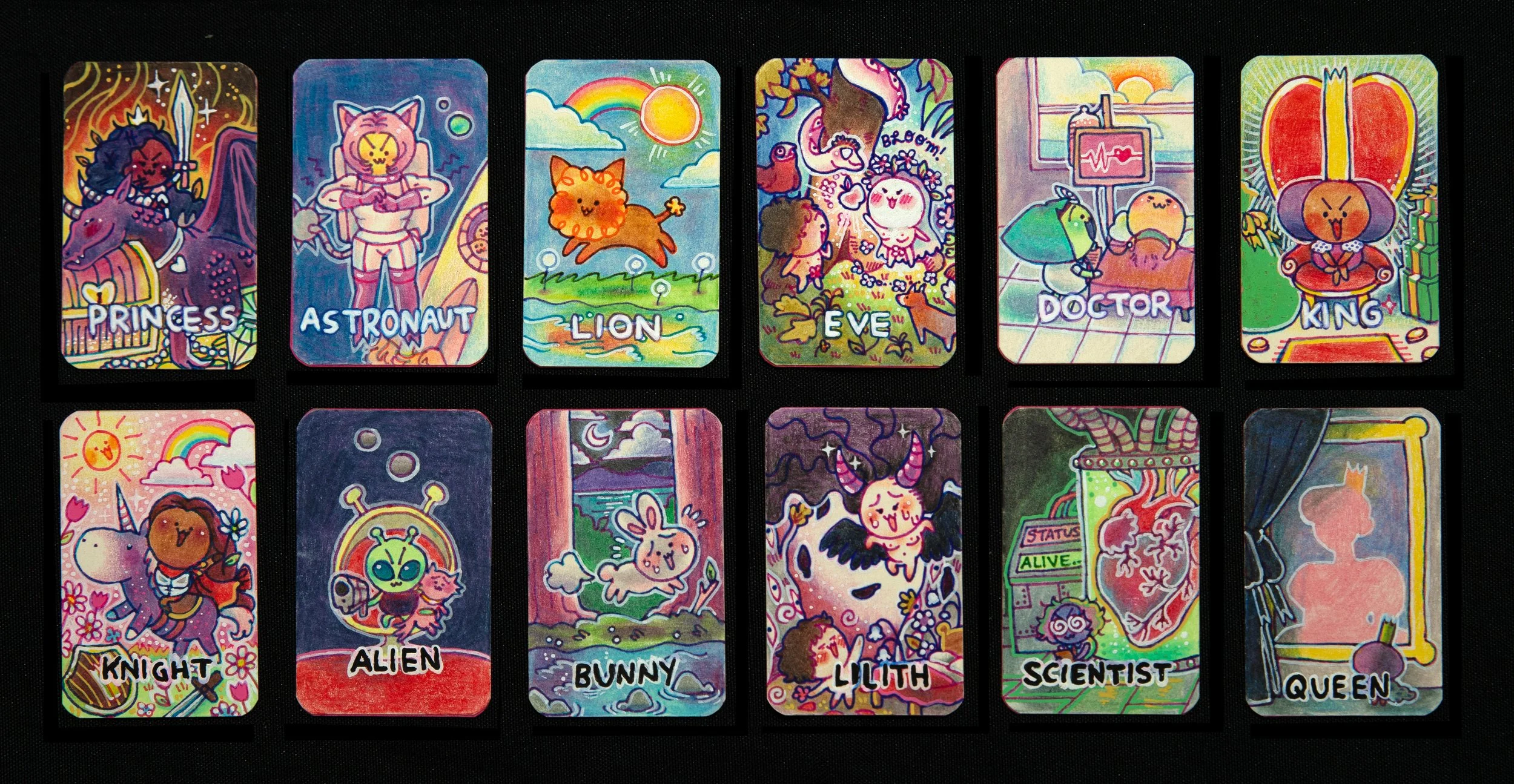  A Selection from "The Izzy Oracle Deck"
Colored Pencils and Posca Markers on Paper
Dimensions
2025