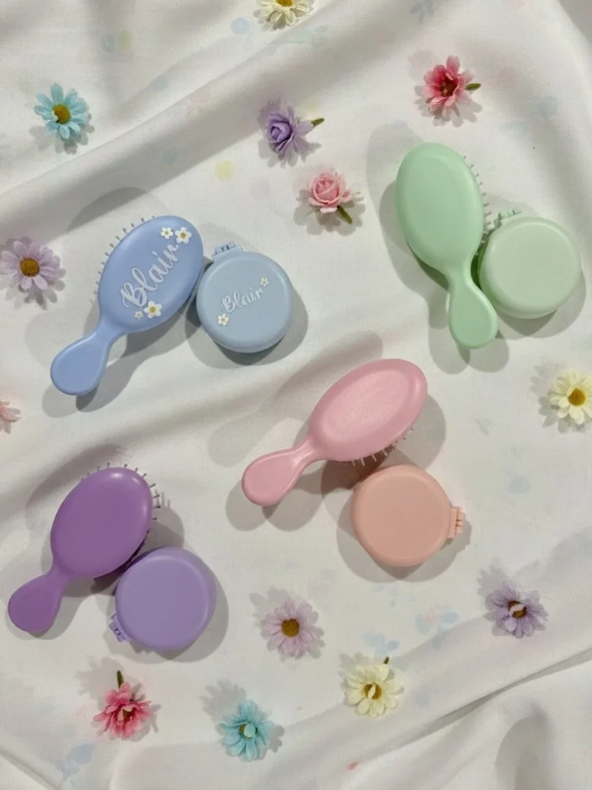 girls hairbrush, personalised hair brush set, compact mirror, kids gift, girls gift