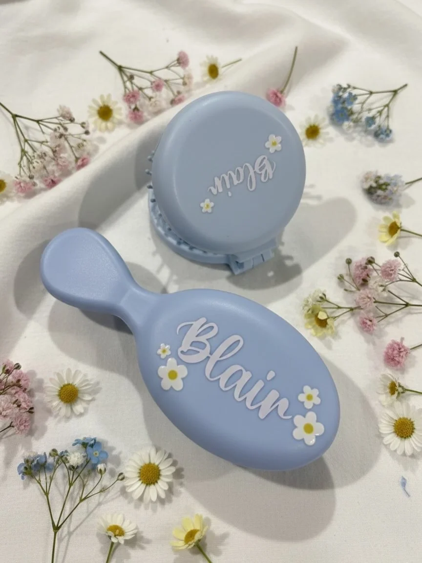 girls hairbrush, personalised hair brush set, compact mirror, kids gift, girls gift