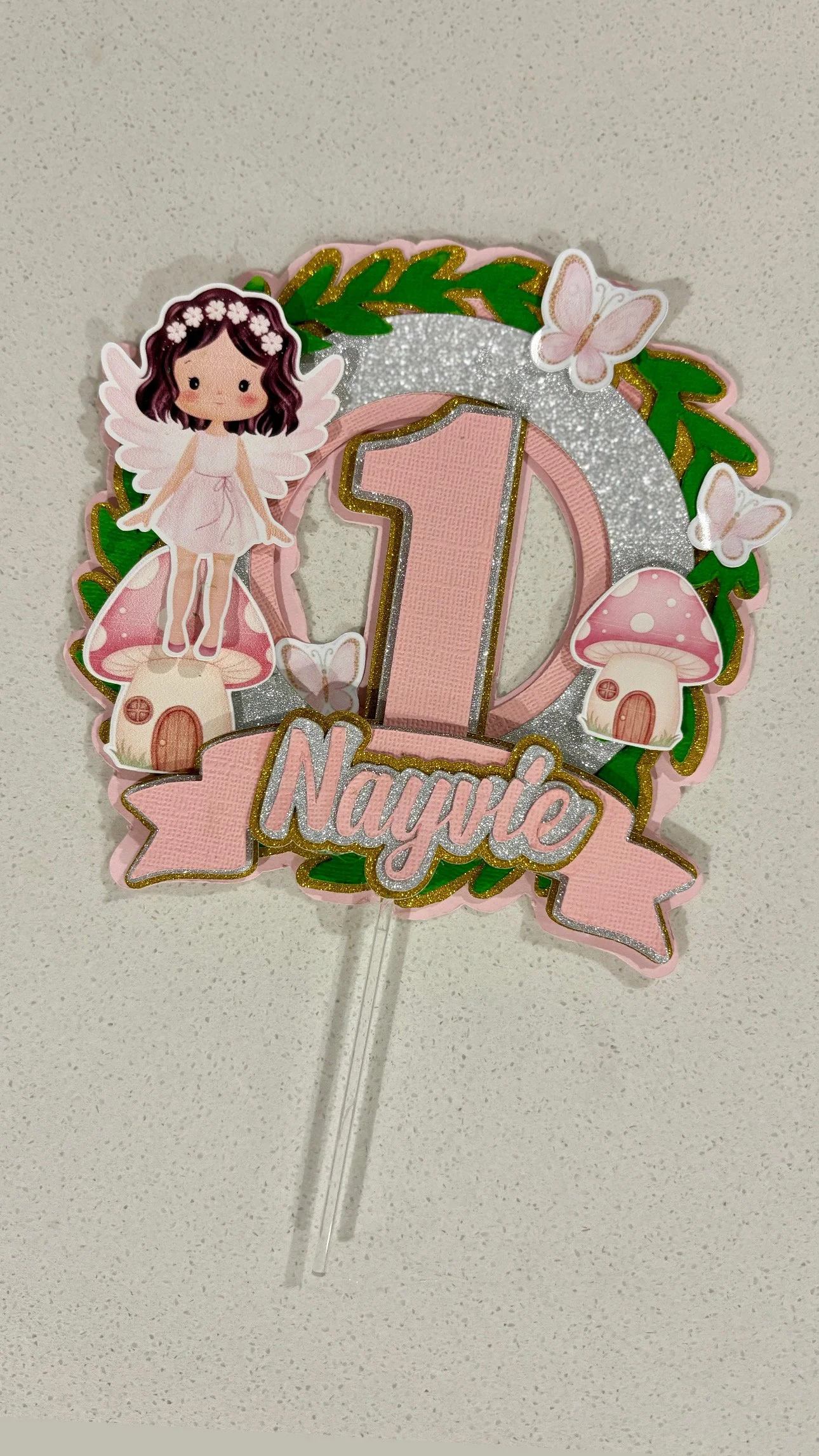 fairy first birthday cake topper personalised cake topper woodland whimsical birthday theme