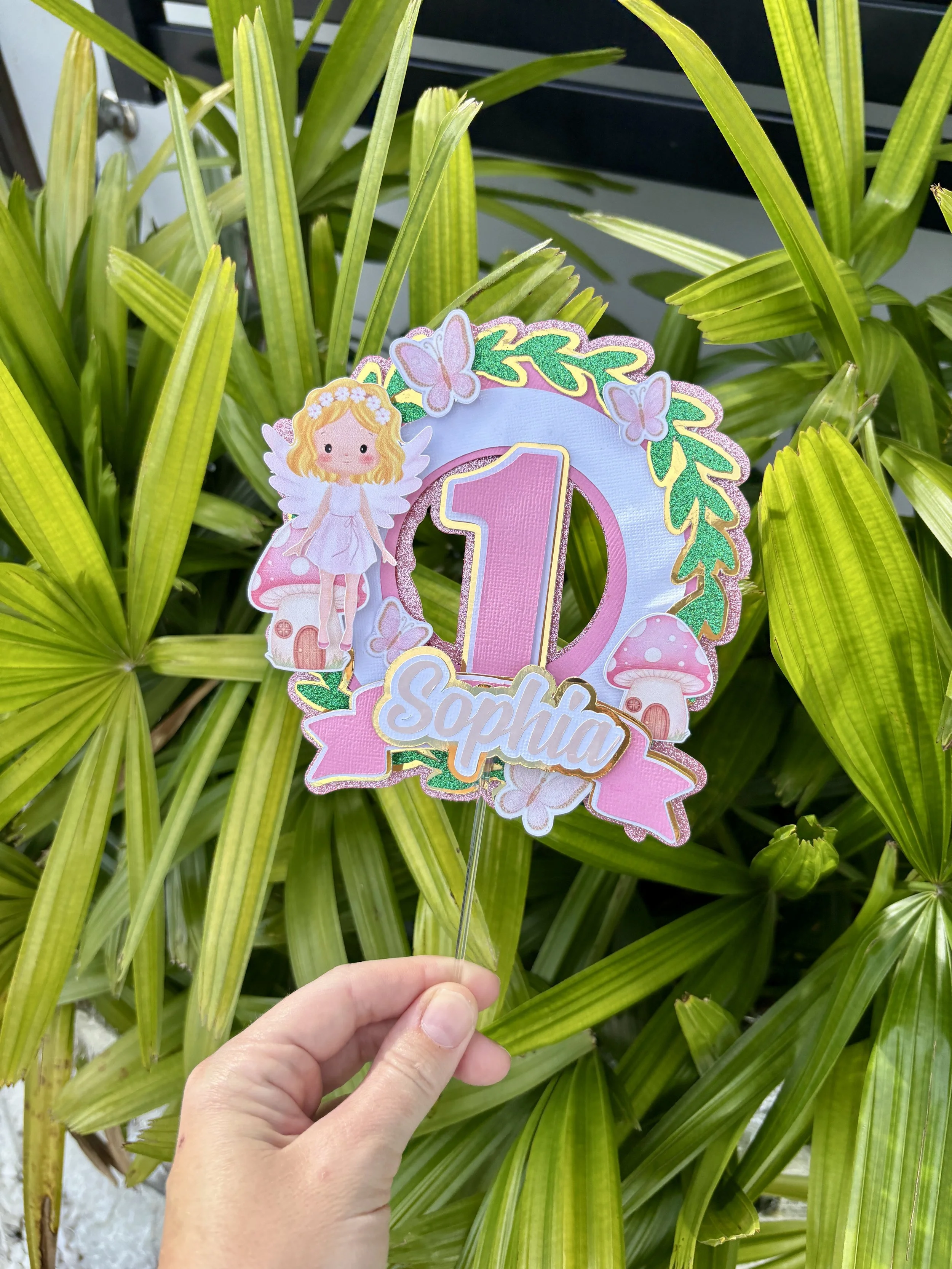 fairy first birthday cake topper personalised cake topper woodland whimsical birthday theme