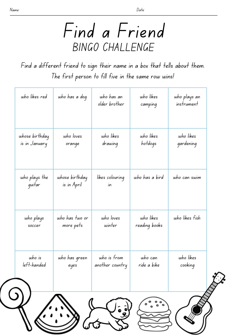 Find a Friend Bingo | Back to School | First Week of School | Prep-Year 3