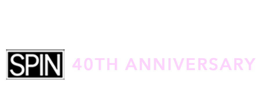 Celebrating Spin's 40th anniversary with a black background, white and purple text, and the Spin logo