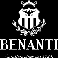 The Benanti logo featuring a crest with an eagle, stripes, and the year 1734, with the brand name 'Benanti' and the slogan 'Carattere etneo dal 1734'.