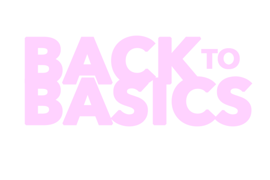 Text that reads "Back to Basics" in large, light purple letters with a description below stating "An evening built around the elegance of slowing down, where craft and culture set the tone in a fast-moving world."
