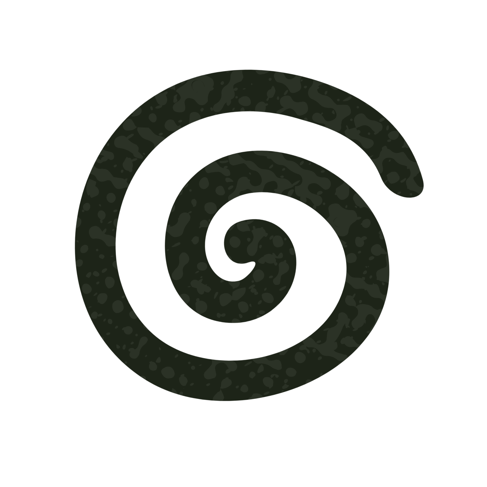 Black spiral with dark green camouflage pattern on a transparent background