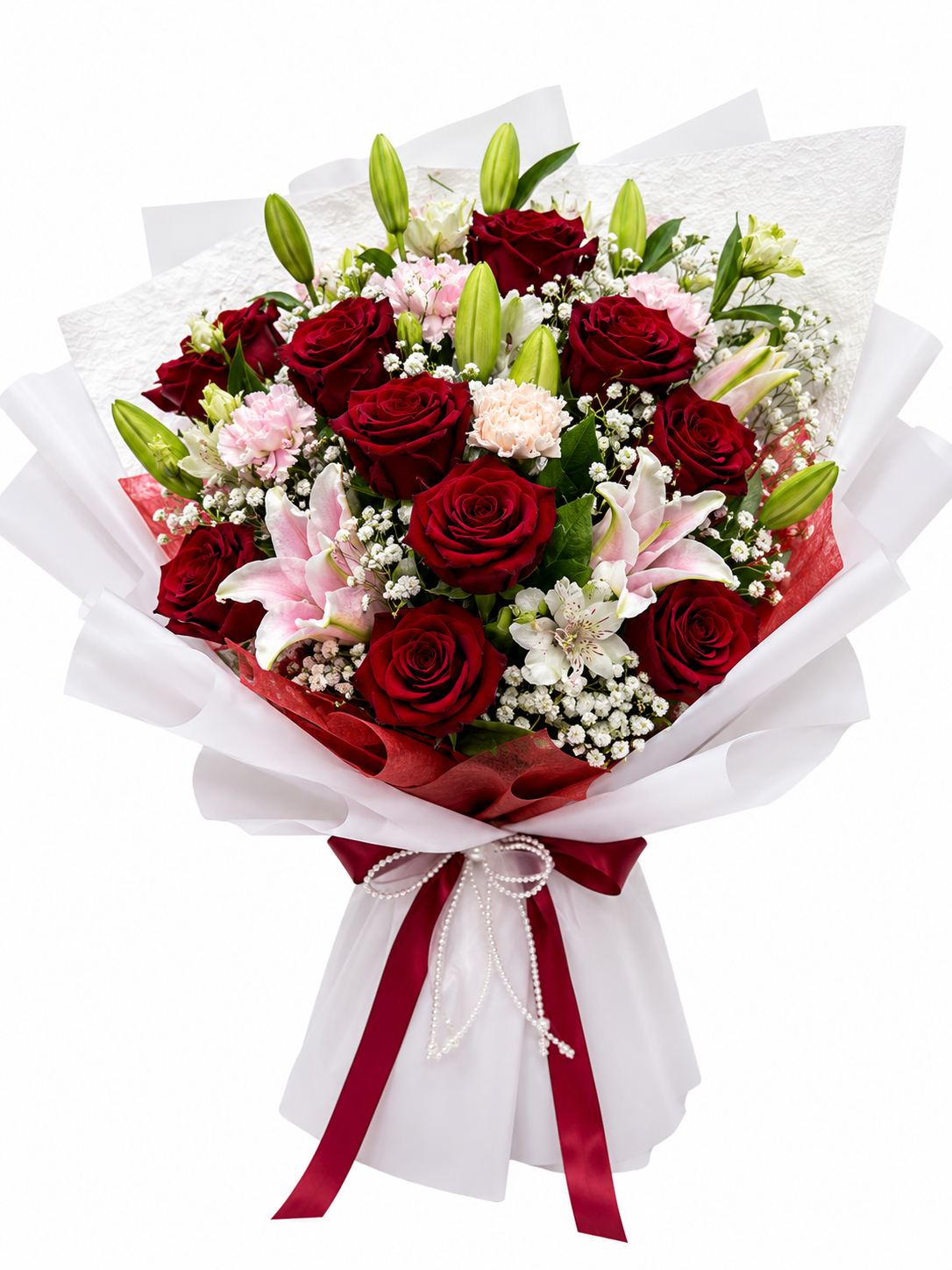 Rose with carnations and lily