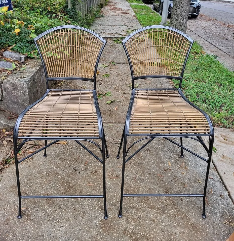 Pair of Iron Counter Stools with Faux Bamboo Seats and Backs
$75