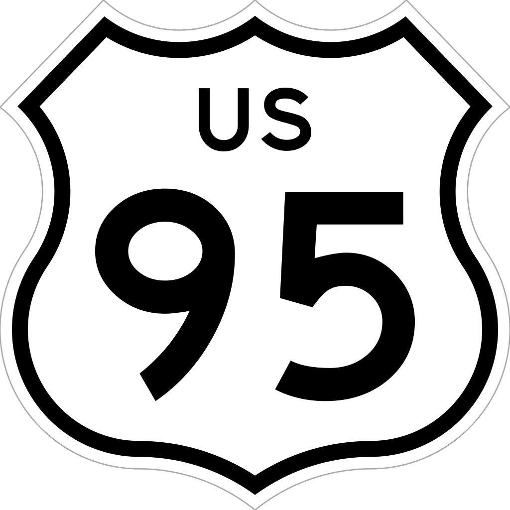 A black and white highway shield sign with the text 'US 95' indicating a U.S. Route 95.