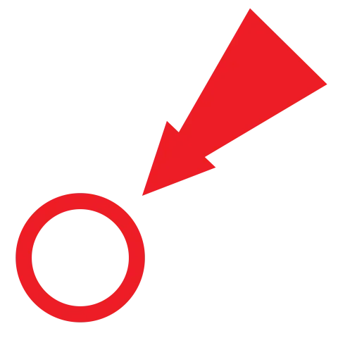 A red circle with a large red arrow pointing downward and to the right.