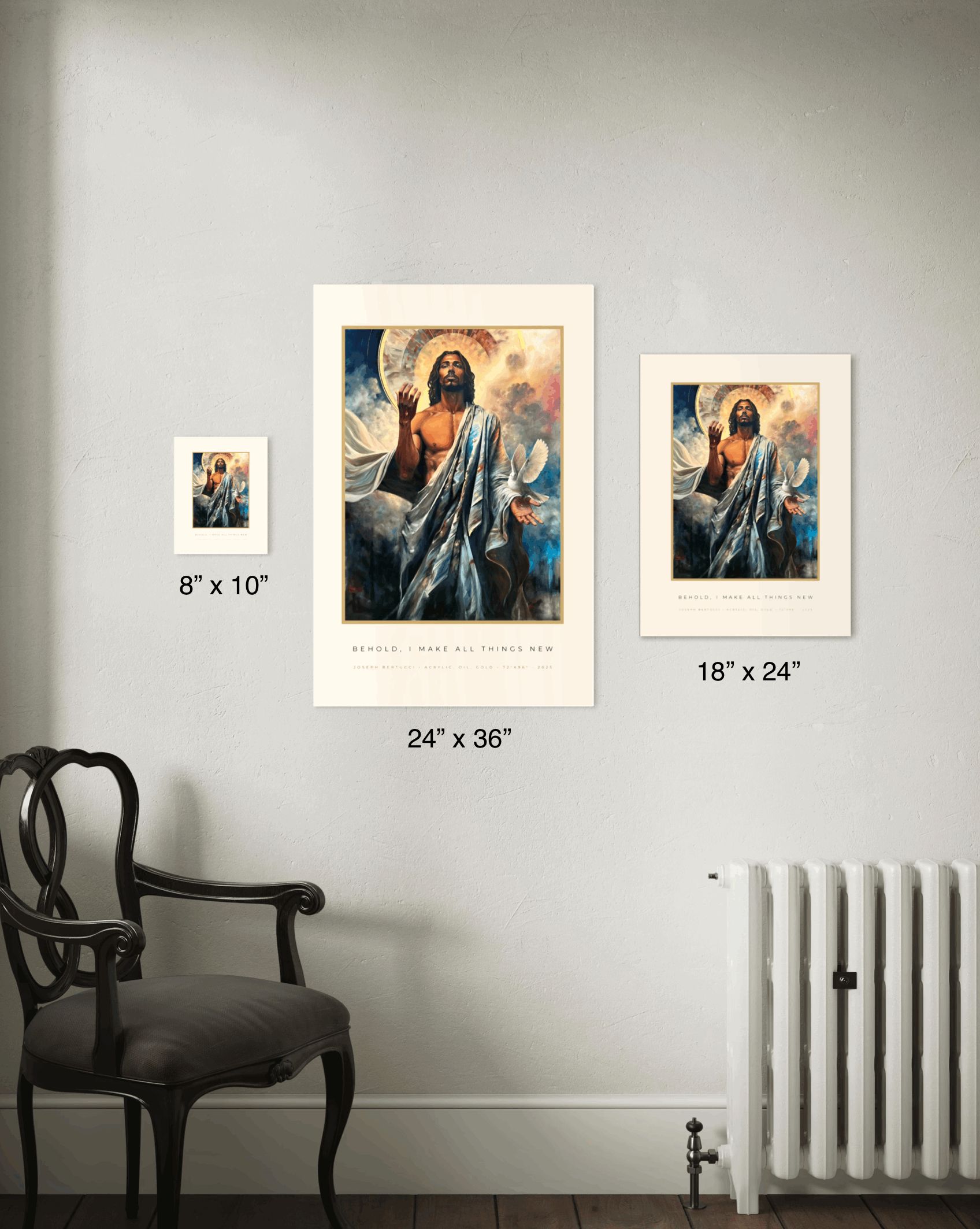 Size comparison of the 8 × 10, 18 × 24, and 24 × 36 Behold reproductions